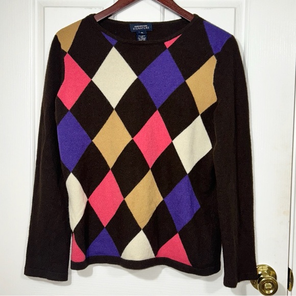 Vintage Jones New York Argyle Sweater Merino Wool, Cashmere, Angora Blend XL - Picture 1 of 6